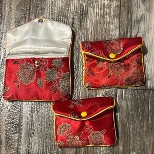 Set of 3 - Chinese Silk- Like Elegant Red Floral Women's Clutch